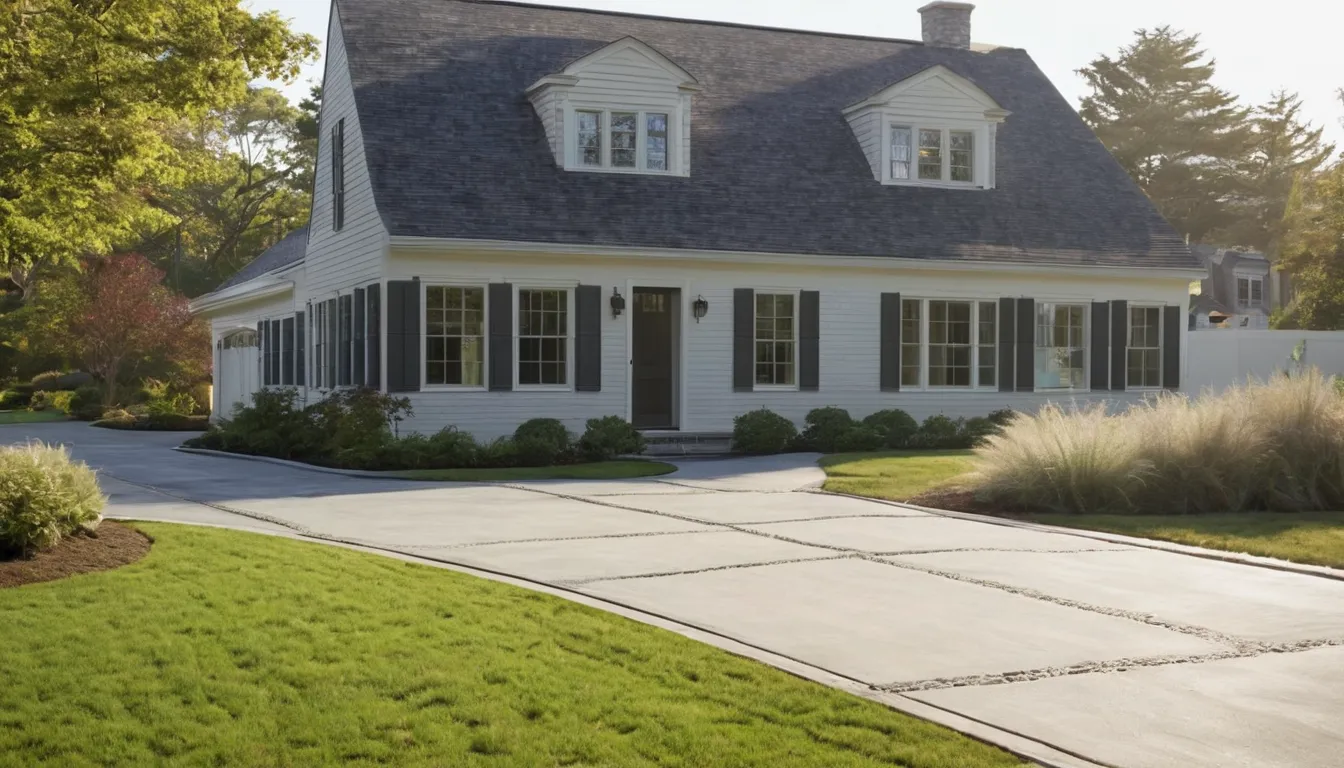 A newly poured concrete driveway beside a family home in Stamford