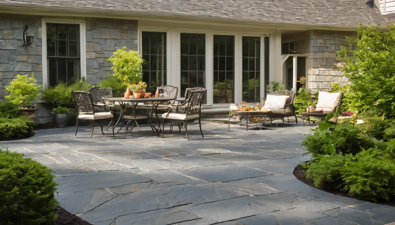 Stamped concrete patio behind a home in the Stamford area